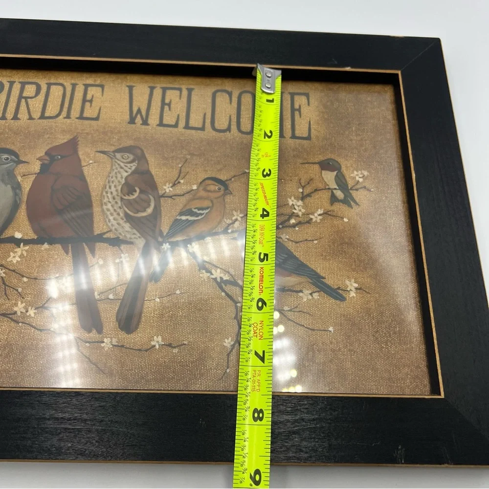Evey birdie welcome framed art sign 18x10 inch multiple color birds cabin decor
